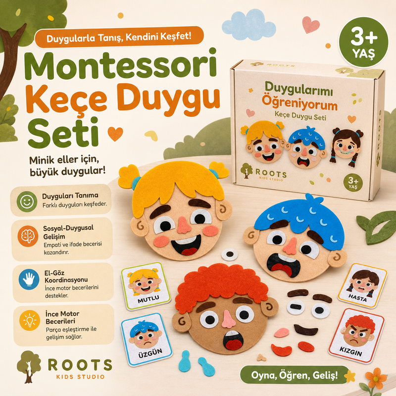 Duygu Kaşifi | Çift Yüzlü Keçe Montessori Aktivite Seti (3+ Yaş)