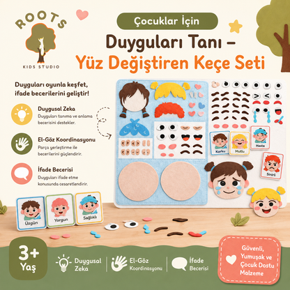 Duygu Kaşifi | Çift Yüzlü Keçe Montessori Aktivite Seti (3+ Yaş)