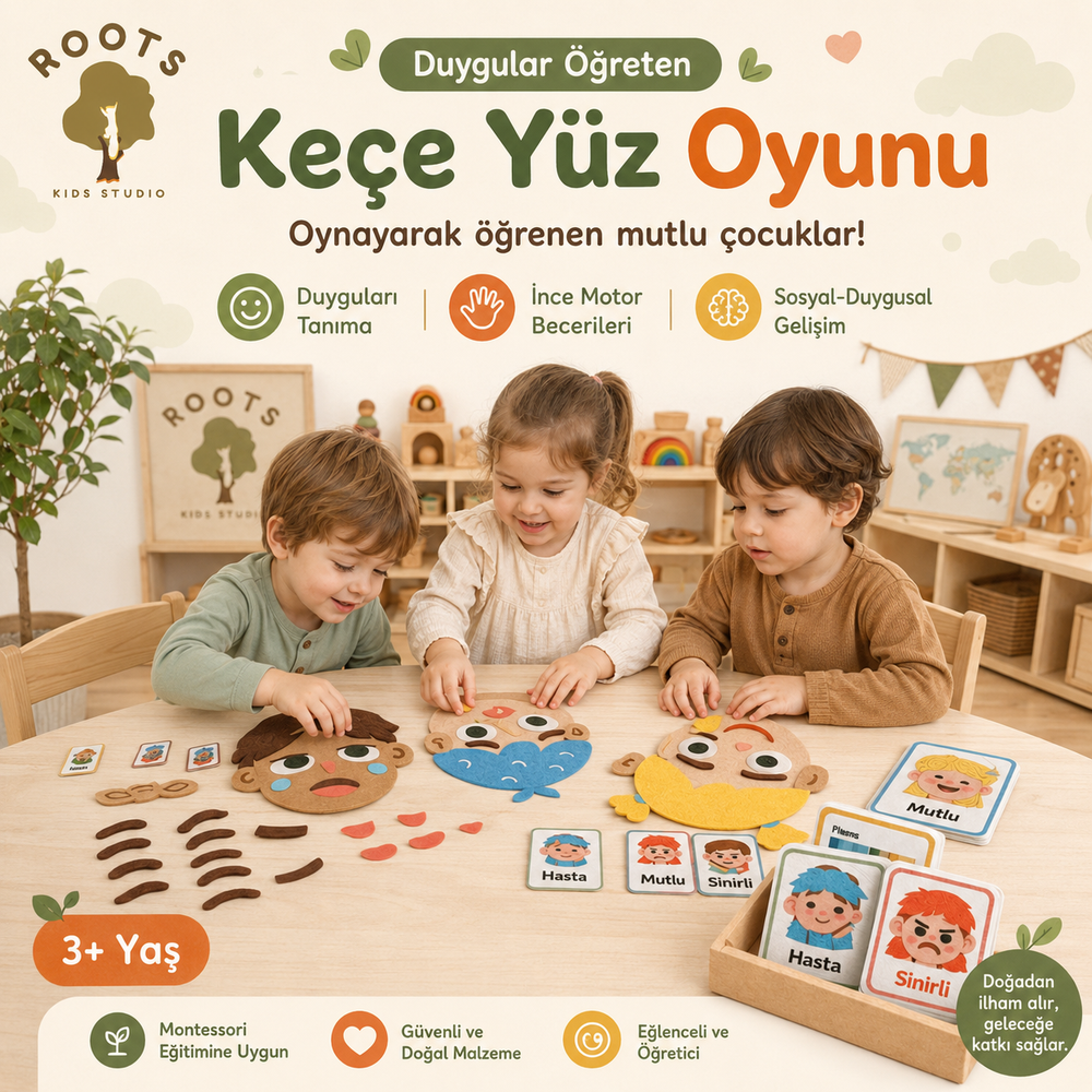 Duygu Kaşifi | Çift Yüzlü Keçe Montessori Aktivite Seti (3+ Yaş)