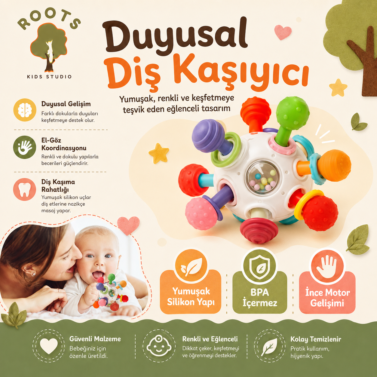 Çıngıraklı Top | Montessori Duyusal Diş Kaşıyıcı