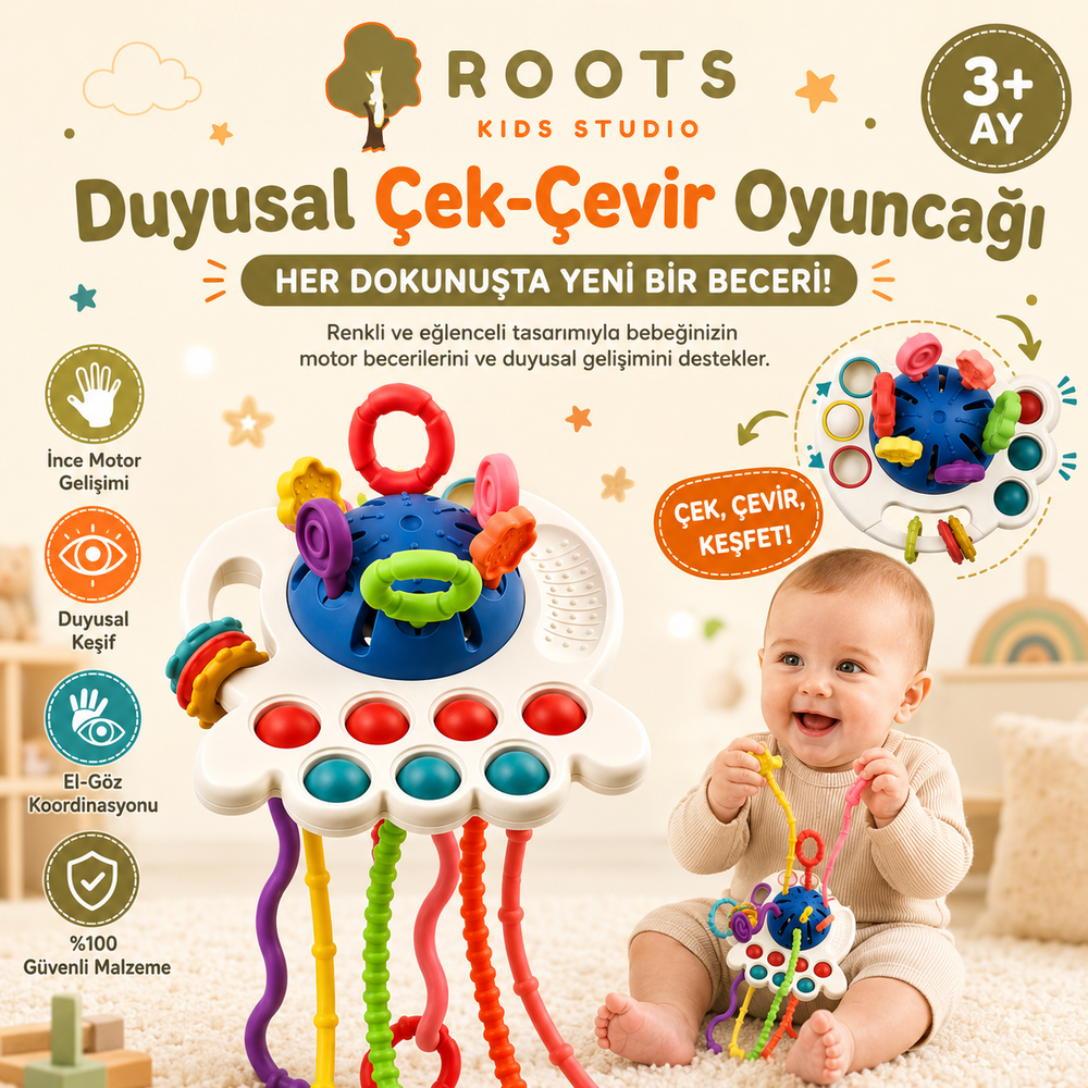 UFO Çek-Çevir Eğitici Duyusal Aktivite Oyuncağı | Montessori Seti