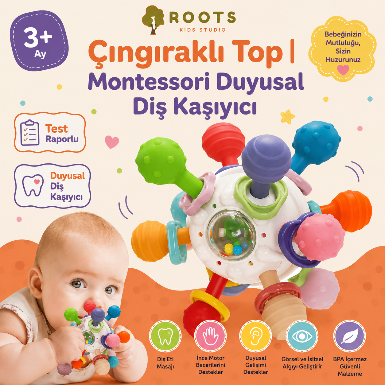 Çıngıraklı Top | Montessori Duyusal Diş Kaşıyıcı